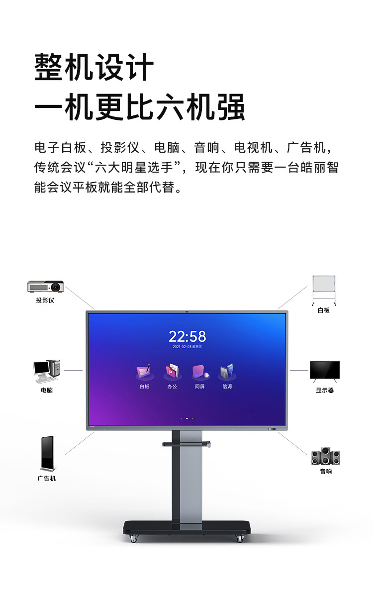 皓麗M5系列86英寸會議平板 4K交互式白板，引領智能辦公與教學新體驗